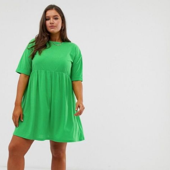 ASOS Curve Dresses & Skirts - Green Roll Sleeved Jersey Smock Dress